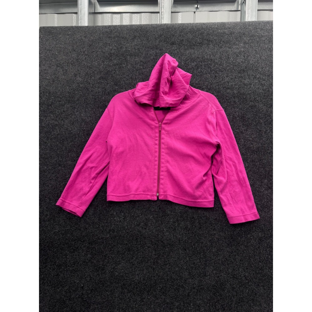 Ann Taylor Hot Pink Full Zip Hoodie Cotton Ribbed Cropped Sweatshirt XS